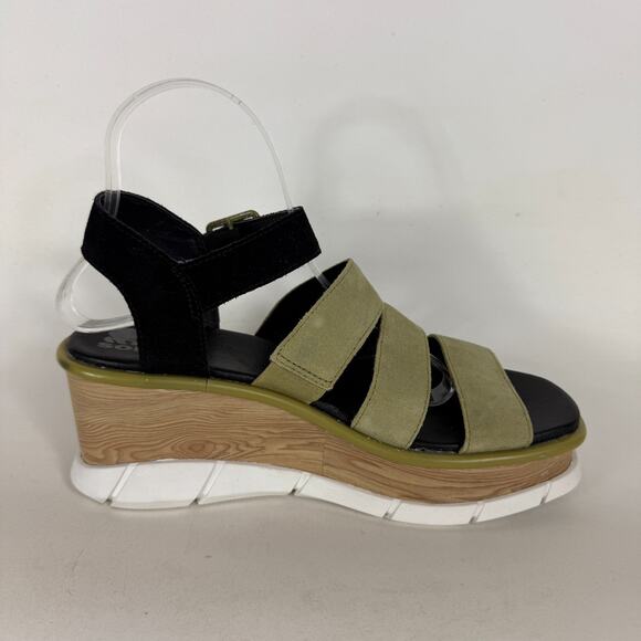 Sorel Joanie III Wedge Sandals Women's 8.5 Olive Green Suede Ankle Strap Buckle - Picture 3 of 10